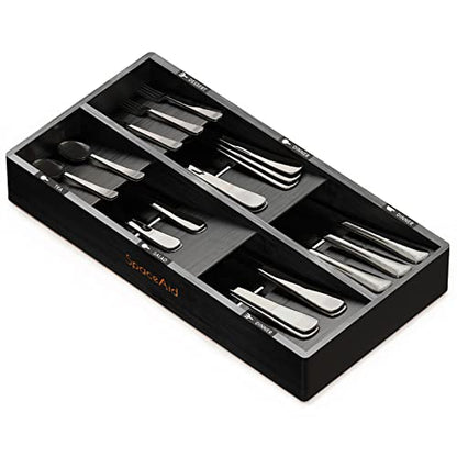 Bamboo Silverware Drawer Organizer with Labels, Ki... (Black | Bamboo)
