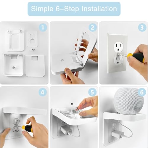 Outlet Shelf with Cord Storage, White Wall Holder for Bathroom, 1 Pack | Fits Decora and standard duplex outlet, Wall Organizer for Smart Home Decor Space Saving Power Tools