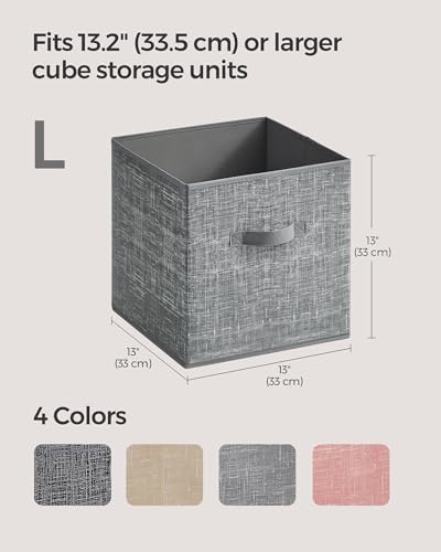 SONGMICS Storage Cubes, 13 x 13 x 13 Inches Non-Woven Fabric Bins with Double Handles, Set of 8, Closet Organizers for Shelves, Foldable, for Clothes, Cattail Gray UROB833G01