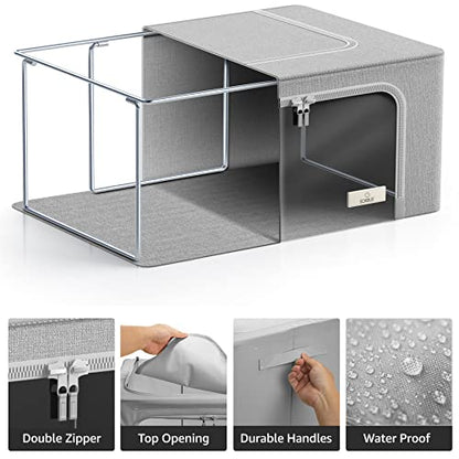 Sorbus Storage Bins with Metal Frame - Stackable & Foldable Clothes Organizer Bags - Oxford Fabric Storage Containers with Large Clear Window & Carry Handles, Bedroom Organization for Bedding & Linen