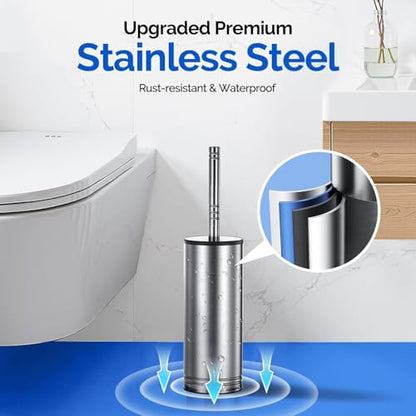HAMITOR Toilet Brush and Holder Set：Stainless Steel Deep Clean Bathroom | Wall-Mounted Cleaner Brush with Curved Bristle for Home Apartment Bathroom Accessories Silver 1 Pack
