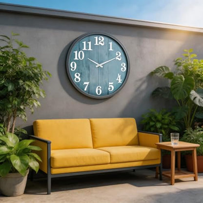 UMEXUS 18 Inch Waterproof Indoor Outdoor Decorative Wall Clock | Upgraded D365 silent quartz movement, battery operated, easy-read dial for patio, garden, pool, farmhouse, and living room