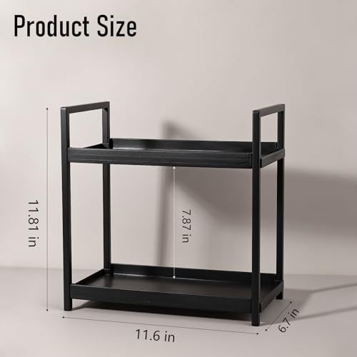 Bathroom Counter Organizer Vanity Storage Countertop Shelf, Small Black | 2 Tier Makeup Organizer Perfume Tray Skincare Holder for Sink, Dresser, Kitchen