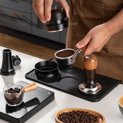 Espresso Tamping Mat, Coffee Tamper Mat, Food Grade Silicone 10.43″×5.63″ Portafilter Mat for Barista Espresso Machine Acceessories, Waterproof Heat Resistant Tamp Station for counter (Black)