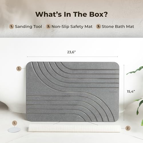 Stone Bath Mat Diatomaceous Earth Shower Mat Non-Slip Super Absorbent Diatomite Stone Bath Mats for Bathroom Floor Quick Drying Natural Easy to Clean (23.5 x 15) - Graphite