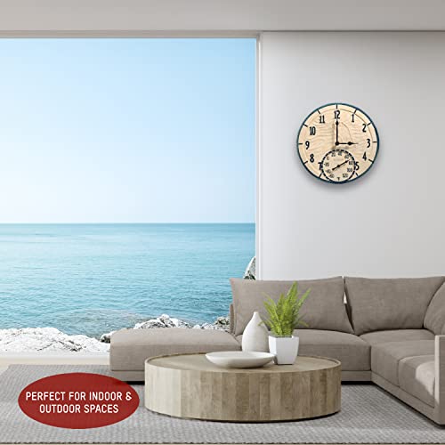 Taylor By The Sea Poly Resin Indoor and Outdoor Clock and Thermometer, Decorative and Easy to Read Large Numbers for Kitchen, Bathroom, Living Room and Indoor Areas, 14-inch, Multi-Color