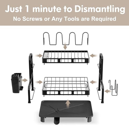 2 Tier Dish Drying Racks for Kitchen Counter with... (Black | Stainless Steel)