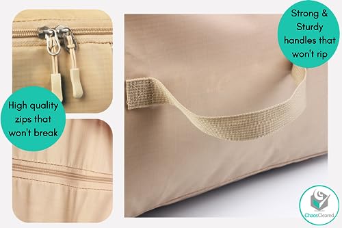 2 Pack Clothing Storage Bags Clothes Organizer folding fabric bags for sweaters, clothing, garment, bedding, quilt, linens, large folding organizers with zip & window (2 Pack Beige)