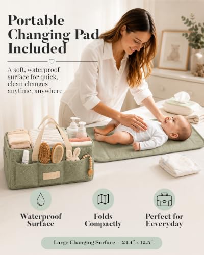Baby Diaper Caddy Organizer with Portable Changing...