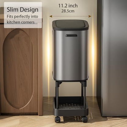 Stainless Steel Tall Kitchen Trash Can with Shelf... (Eclipse Grey | Stainless Steel)