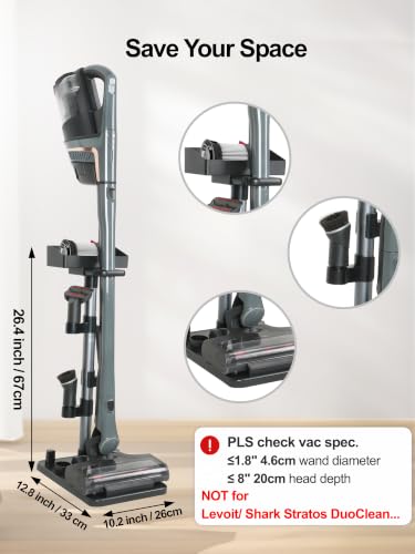 Cordless Vacuum Stand, Adjustable Height, 7 Accessory Holders, Storage Box, Vac Standing Dock Compatible with Stick Vacuum Cleaners (Max. 1 4/5" Vac Wand)