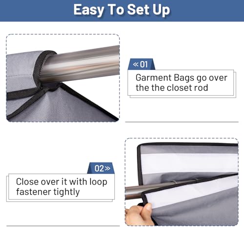 SLEEPING LAMB 54'' Hanging Garment Bags for Closet Storage Sealed Completely Jackets Coats Suits Clothes Rack Cover for Wardrobe with Clear PVC Window, 2 Packs, Grey(Hanging Rod Not Included)