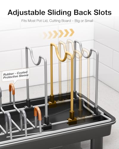 Small Dish Drying Rack Carbon Steel Dish Rack Rustproof for Kitchen Counter Compact Dish Drainer with Adjustable Slots for Small Kitchens & Apartments 16.5×6.5×7inch Black