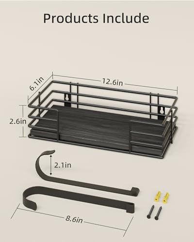 Ironing Board Holder Wall Mount, Metal Ironing Board Hanger with Shelf Laundry Room Decor and Accessories Iron Holder for Laundry, Fits T-Leg Ironing Board, Industrial Decor, Black