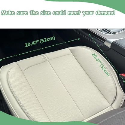 2 Pack Leather Front Car Seat Cover Bottom Only, Anti-slip Padded Seat Cushion, Full Wrap Seat Protector with Storage Function Universal Fit for Most Cars, SUV, Pick-up Trucks (Light Beige)