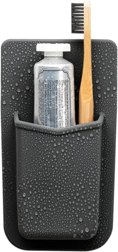 TOOLETRIES The Henry Essentials Holder, Bathroom Organizer - Charcoal | Silicone bathroom organiser with a reusable adhesive mount for everyday toiletries and grooming essentials.