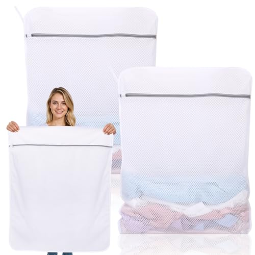 2 Pack XXX-Large Mesh Laundry Bags for Delicates, 35 x 43 Inches | 120gsm Honeycomb Mesh, Protect Delicates, Sturdy Zipper, Reusable, Washer & Dryer Safe, For College, Dorm, Home and Travel