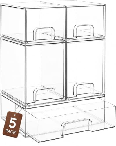 Clear Stackable Storage Drawers, Baby Bottle Organizers, Easily-Access Makeup Organizer, Durable Containers for Bathroom Countertop, Pantry and Medicine Cabinet Organizer