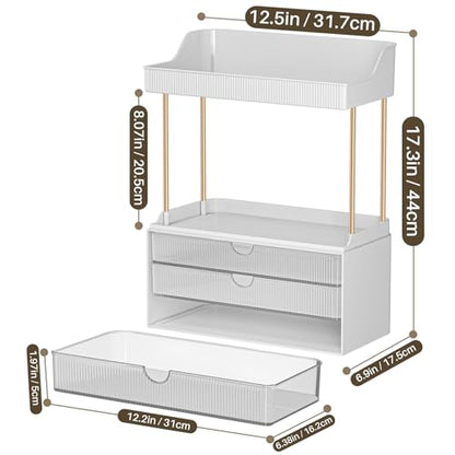 3-Drawer 2-Tier Acrylic Makeup & Bathroom Vanity Organizer | Clear,3 smooth drawers, 2 open shelves, dustproof, wipe clean, for large skincare, perfumes, lipsticks, dresser, counter