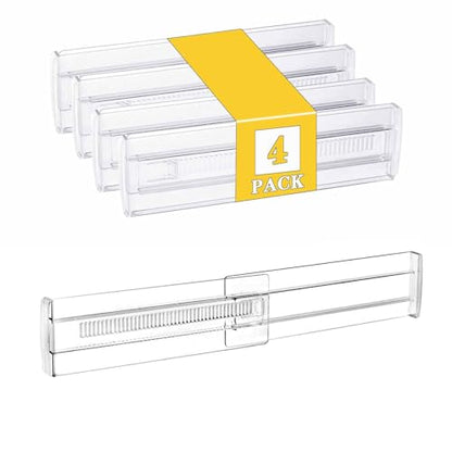 4 Pcs Drawer Dividers for Clothes,3.15" High 11.34"-19.69" clear | Adjustable Expandable Dresser Drawer Organizer, Clear Plastic Separators for Dresser, Baby Clothing
