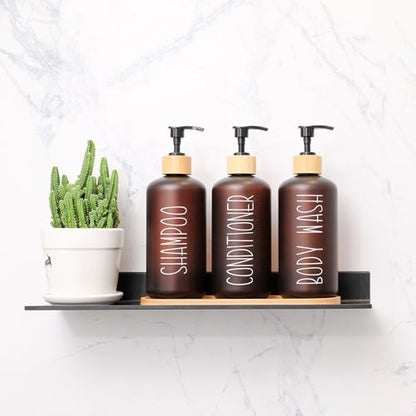 Amber Shower Dispenser Set | Contains 3 PET Plastic Bottles, Shampoo and Conditioner Dispenser for Shower, Perfect for Modern Bathroom Decor