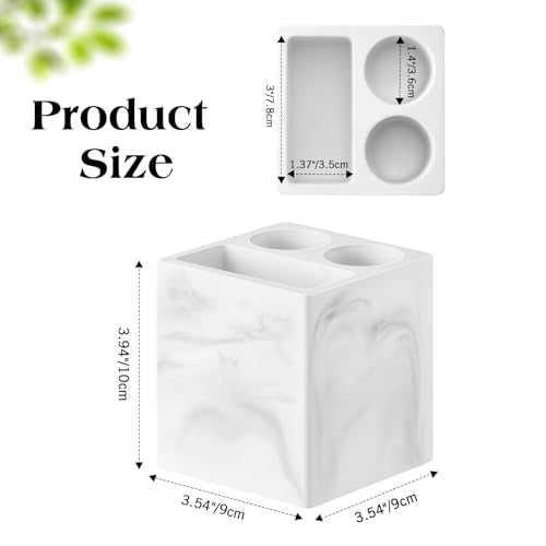 Luxspire Toothbrush Holder, 3 Slots, Marble White | Diatomite, Fast Drying, Toothbrush Holders for Bathroom, Toothbrush and Toothpaste Holder for Countertop