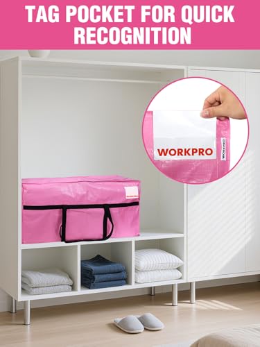 WORKPRO 1-Pack 66 Gallon Extra Large Moving Bag with Zipper & Carry Handles | Heavy Duty Material, 110 lbs Capacity, Extra Large Storage, Double Zipper, Carry Handles for Moving, Dorm & Home Organization