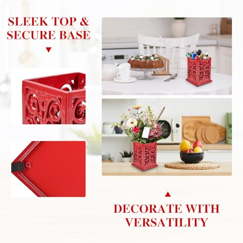Cast Iron Utensil Holder, Extra Large Kitchen Croc... (Red | Cast Iron)