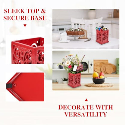 Cast Iron Utensil Holder, Extra Large Kitchen Croc... (Red | Cast Iron)