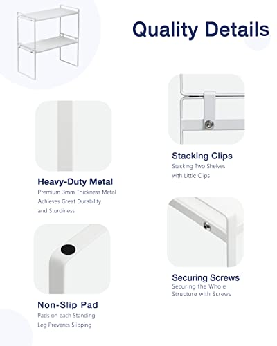 Stackable Cabinet Shelf Organizer 2 Pack, Standard... (2 Count | White | Iron)