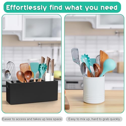 Large Utensil Holder with Removable Divider - 4 Co... (Black)