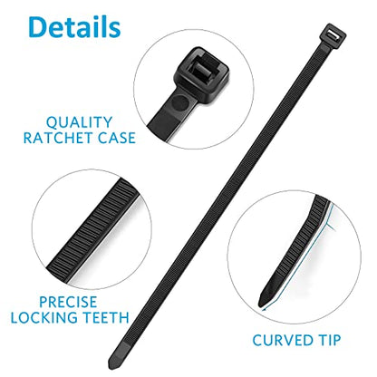 Zip Ties 12 inch, Black Zip Ties 1000 pack, 40lb, Cable Ties, Self-locking Wire ties for indoor and outdoor use, by Tantti