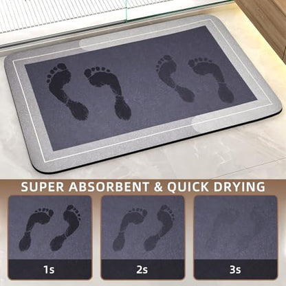 Mordem Diatomaceous Earth Bath Mat Super Absorbent Quick Dry Bath Mat, Bathroom Rugs Non Slip Washable, Thin Grey Bathroom Floor Mats-Shower Rug for in Front of Bathtub Shower, Easy Care, 15.7"x23.6"