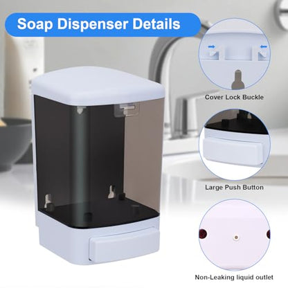 Soap Dispenser Wall Mount, 33.8oz/1000ml Commercial Manual Soap Dispenser Wall Mounted for Bathroom Kitchen Hotel, Liquid Containers Shampoo Plastic | Shower Room Dispenser Soap Pump, Visual Window, Easy Soap Replacement