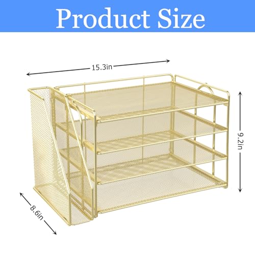 gianotter 4-Tier Paper Organizer With Magazine Holder | Desk Organizers and Accessories, File Organizer for Office Supplies Storag (Gold, 4-Tier)