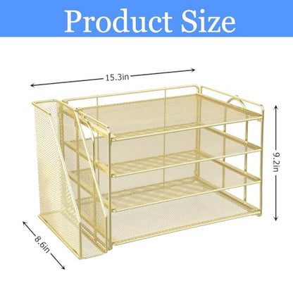 gianotter 4-Tier Paper Organizer With Magazine Holder | Desk Organizers and Accessories, File Organizer for Office Supplies Storag (Gold, 4-Tier)