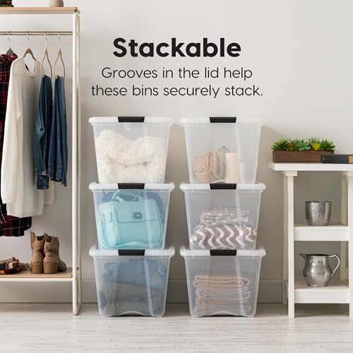 IRIS USA 6-Pack 54 Quart Storage Bins with Lids, Clear | Transparent design makes contents easy to find. Perfect for moving, blankets, clothing, and garage storage. Nestable design