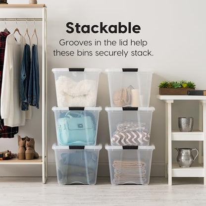 IRIS USA 6-Pack 54 Quart Storage Bins with Lids, Clear | Transparent design makes contents easy to find. Perfect for moving, blankets, clothing, and garage storage. Nestable design