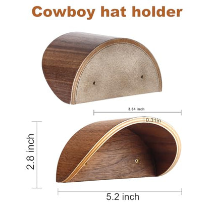 Walnut Wood Cowboy Hat Rack for Wall, 2-Pack | Retro Western Hat Holder with Wide Curve Design to Preserve Shape and Prevent Brim Damage, for Entryway, Mudroom or Closet