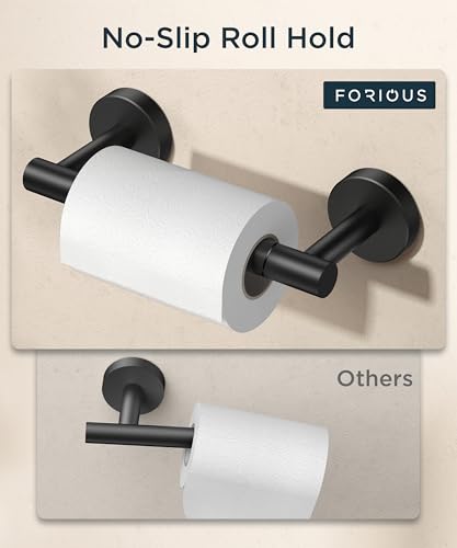 FORIOUS Commercial Toilet Paper Holder Wall Mount Bathroom Tissue Holder | Matte Black | SUS304 Stainless Steel Rustproof | Double Post Pivoting Toilet Paper Roll Holder | Screw-In | Round Base