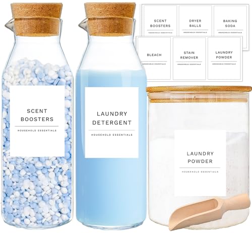 Liquid Laundry Detergent Container, Glass Detergen... (3 Count | Clear Glass | Glass)