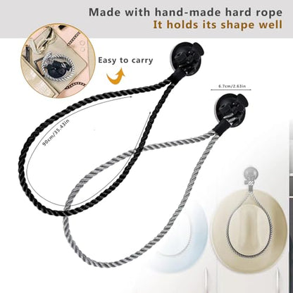 Cowboy Hat Holder for Trucks & Cars – 2-Pack Suction Cup Hat Rack, Universal Hat Mount for Windshield/Dash, Durable Lariat Rope Design (No Tools Needed)