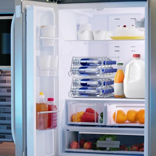 Sorbus Water Bottle Organizer for Fridge with Lid – Holds 9 Bottles – Stackable Drink Organizer for Refrigerator, Pantry, or Countertop – Clear BPA-Free Plastic Bottle Storage Holder