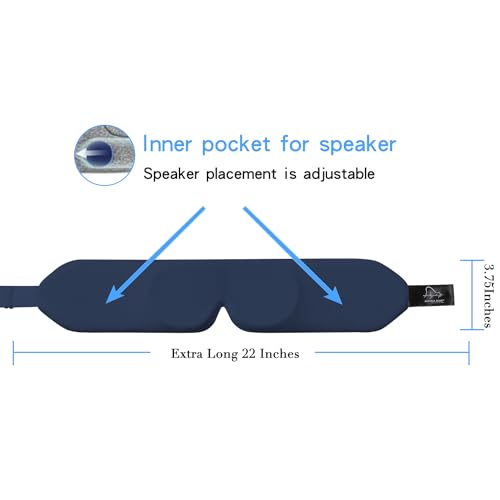 ALASKA BEAR Bluetooth Eye Mask and Sleep Headphone w/Thin Speakers, Comfortable Flat Earphones for Sound Therapy (Navy)