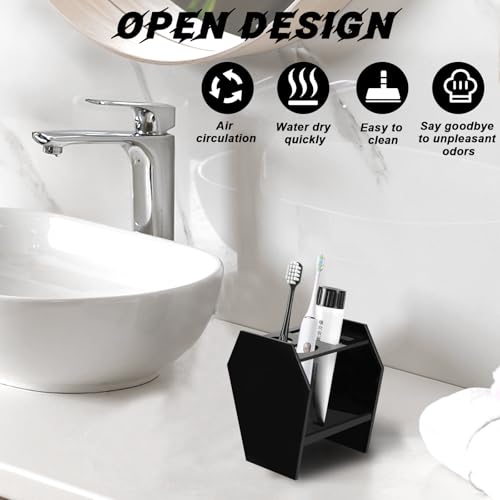 Gothic Decor Coffin Toothbrush Holders for Bathrooms - Black Acrylic Halloween Goth Bathroom Decor, Spooky Halloween 3 Slots Toothbrush and Toothpaste Holder, Halloween Decor Oddities and Curiosities