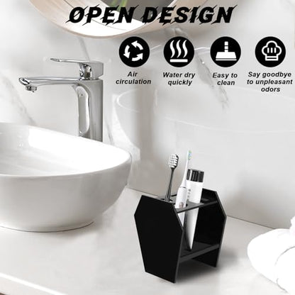 Gothic Decor Coffin Toothbrush Holders for Bathrooms - Black Acrylic Halloween Goth Bathroom Decor, Spooky Halloween 3 Slots Toothbrush and Toothpaste Holder, Halloween Decor Oddities and Curiosities