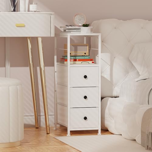 Narrow Storage Cabinet with Drawers, Narrow Dresse... (White)