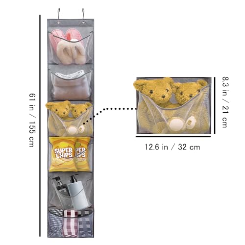 2 Pack Over the Door Shoe Organizer Hanging Stuffed Animals Storage Diaper Holder Clothes Shelve for Closet with 6 Large Pockets (Mesh Pockets - 2 Pack)