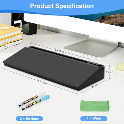 Desktop Glass Whiteboard with Storage, Desk Board with Computer Keyboard Stand, White Dry Erase Board with Drawers for Home, School, Office Desk Organizers and Accessories - Black