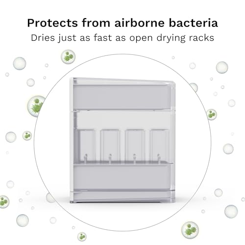Baby Brezza Covered Drying Rack & Countertop Organizer, 8 Bottle Capacity | Ultimate Counter Neatness with Unique Mess Containing Lid on Rack - Vertical Bottle Storage, Large Capacity Plus Accessories